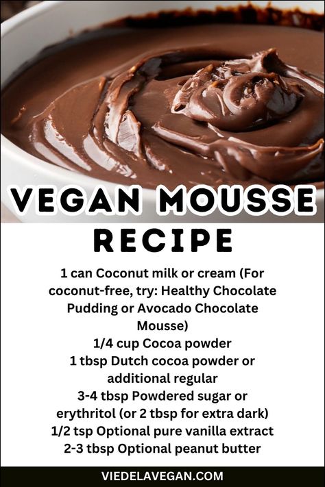 Vegan Mousse Recipe Vegan Mouse, Vegan Mousse, Mouse Recipes, Coconut Milk Chocolate, Coconut Mousse, Dairy Free Alternatives, Decadent Chocolate Cake, Sweet Cravings, Mousse Recipes