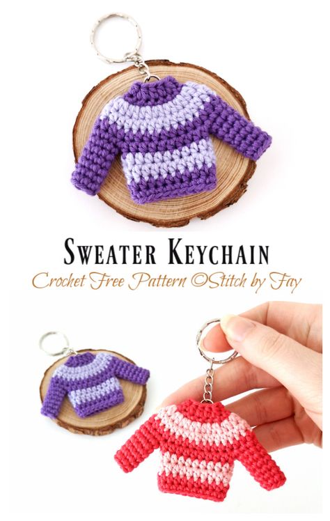 Sweater Keychain Crochet Free Pattern - Crochet & Knitting Butterfly Tutorial, Keychain Crochet, Crochet Keychain Pattern, Crochet Pouch, Crochet Butterfly, Quick Crochet, Paintbox Yarn, Crochet Keychain, Cute Keychain