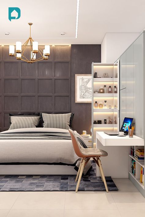 Study Unit Bedroom, Bedroom Study Ideas, Study Area In Bedroom, Study Table Design Bedroom, Study Area Bedroom, Study Unit Designs, Study Area Design, Bedroom Study Table Design, Bedroom Study Space