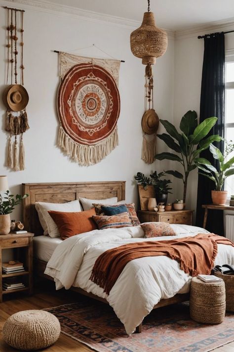 Homestay Ideas, Boho Style Apartment, Bedroom Inspirations Aesthetic, Boho Style Bedroom Decor, Bohemian Texture, Cozy Eclectic, Restful Bedrooms, Bedroom 2024, Title Ideas