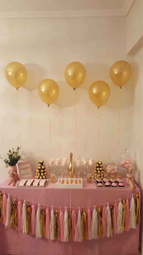 Pink And Beige Birthday Party, Pink And White And Gold Birthday Party, Gold And Pink Theme Party, Pink Gold Birthday Theme, Pink Gold And White Graduation Party, Pink And Gold Birthday Party Women, Birthday Party Decorations Pink And Gold, Graduation Party Rose Gold, White Gold And Pink Party Decorations