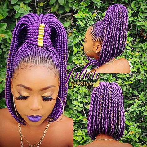 Braid Styles With Weave, Jalicia Hairstyles, Braided Bob, Purple Bob, Ghana Braids Hairstyles, How To Grow Hair, Grow Thicker Hair, Braided Cornrow Hairstyles, New Hair Growth