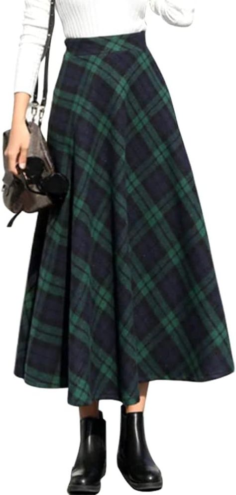 Long Wool Skirt, Plaid Wool Skirt, Tartan Skirt, Langer Rock, England Fashion, Winter Skirt, Long Maxi Skirts, Long Skirts, 1940s Fashion