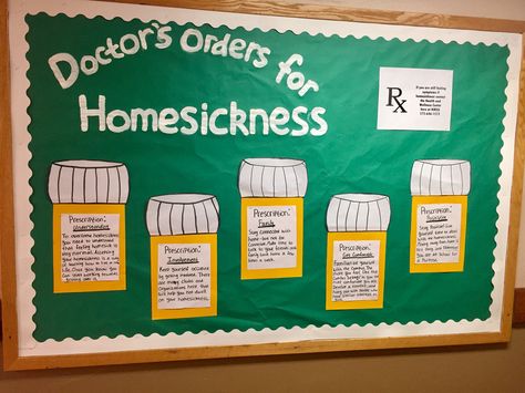 RA bulletin board about homesickness! Residence Life Bulletin Boards, Dorm Bulletin Boards, Res Life Bulletin Boards, Resident Assistant Bulletin Boards, Inspirational Bulletin Boards, Health Bulletin Boards, Kindness Bulletin Board, Kindergarten Bulletin Boards, College Bulletin Boards