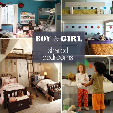 Do you have a houseful?  We do. Here are ideas on how to have siblings share a room, *especially* if they are opposite genders.  Your kids can share a space while maintaining their own “zones”. Love these… Boy and Girl Shared Rooms   Loft Level.  Instead of building a set of bunk beds, consider making … Sibling Bedroom, Shared Bedroom Ideas, Boy And Girl Shared Room, Boy And Girl Shared Bedroom, Shared Boys Rooms, Sibling Room, Kids Rooms Shared, Kids Shared Bedroom, Shared Girls Bedroom