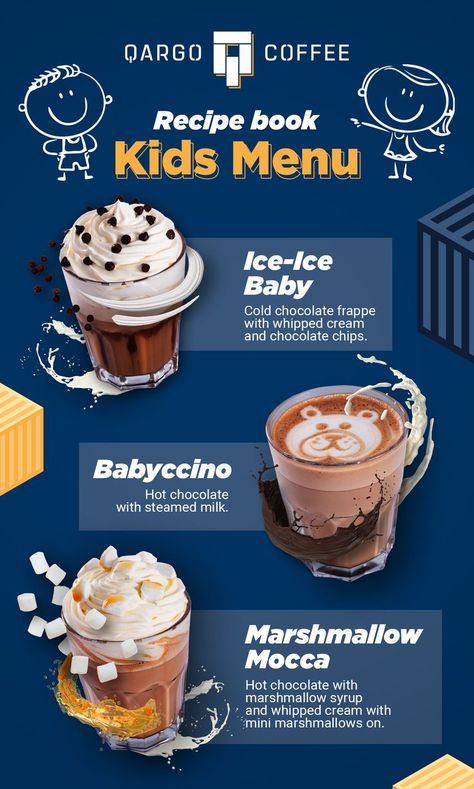 Kid Drinks Recipes, Resep Koktail, Drinks For Kids, Pastries Desserts, Lavazza Coffee, Iced Drinks Recipes, Coffee Shop Menu, Cold Coffee Recipes, Homemade Cookbook