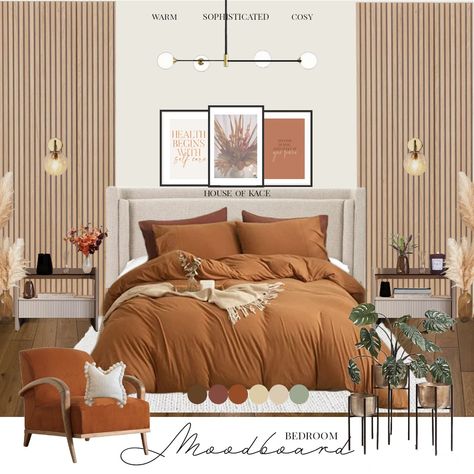 Burnt orange, brown and beige with a hint of greenery = Warm, Sophisticated and Cosy. Bathroom With Burnt Orange Accents, Master Bedrooms Decor Burnt Orange, Taupe And Burnt Orange Bedroom, Orange Brown Cream Bedroom, Rust Colored Bed, Guest Bedroom Ideas Burnt Orange, Rust Bedding Decor Bedroom, Burnt Orange And Neutral Bedroom, Bedroom Decor Orange Accents