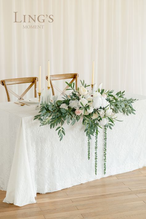 White Sage Wedding, Sage Wedding Decor, Wedding Top Table Flowers, Bridal Table Flowers, Sweetheart Table Flowers, Top Table Flowers, Head Table Wedding Decorations, Brides Table, Wedding Sweetheart Table