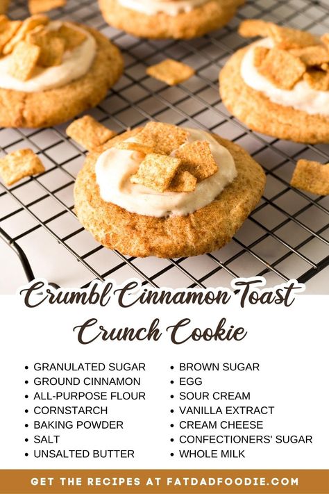 Crumbl Cinnamon Toast Crunch Cookie, Cinnamon Toast Crunch Treats, Cinnamon Toast Crunch Cookies, Cinnamon Sugar Recipes, Crunch Cookies, Butter Cinnamon, Crunch Cereal, Cinnamon Toast Crunch, Cream Cheese Cookies