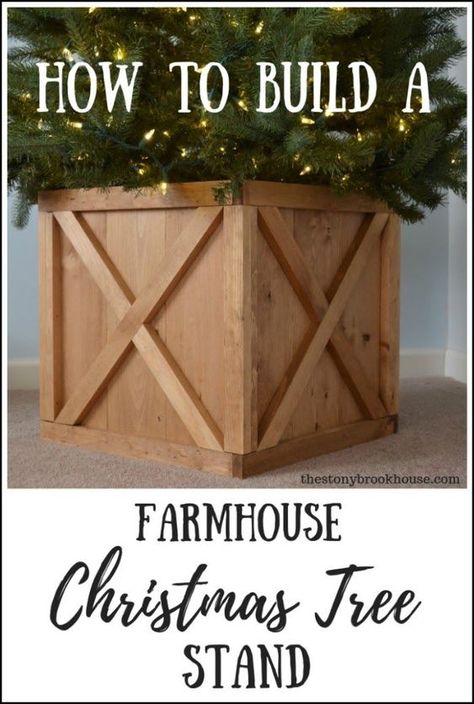 Box Christmas Tree Stand, Diy Wood Box For Christmas Tree, Christmas Tree Collar Plans, Box Tree Skirt, Wooden Box For Christmas Tree, How To Make A Christmas Tree Box Stand, Box Around Christmas Tree, Wood Tree Skirt Diy, Farmhouse Christmas Tree Stand