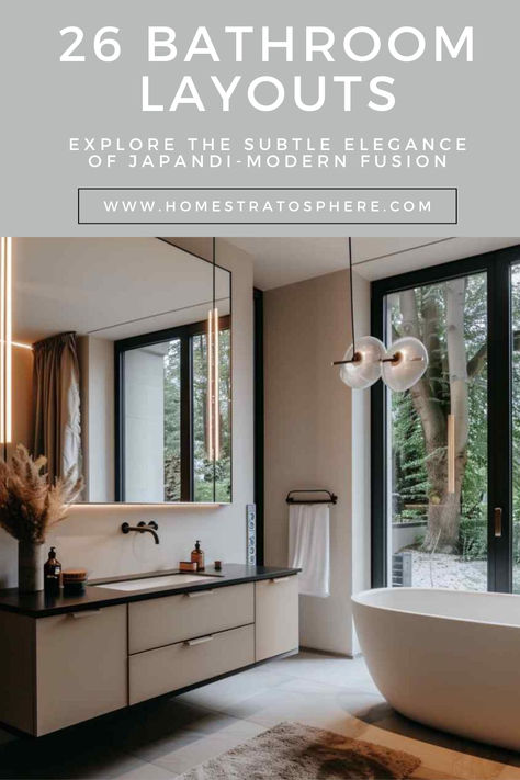 26 Bathroom Layouts Soak Up the Style of a Japandi-Modern Fusion Japandi Modern, Luxury Master Bathrooms, Bathroom Layouts, Elegant Minimalism, Modern Bathrooms, Stunning Bathrooms, Bathroom Remodel Master, Showcase Design, Modern Bathroom