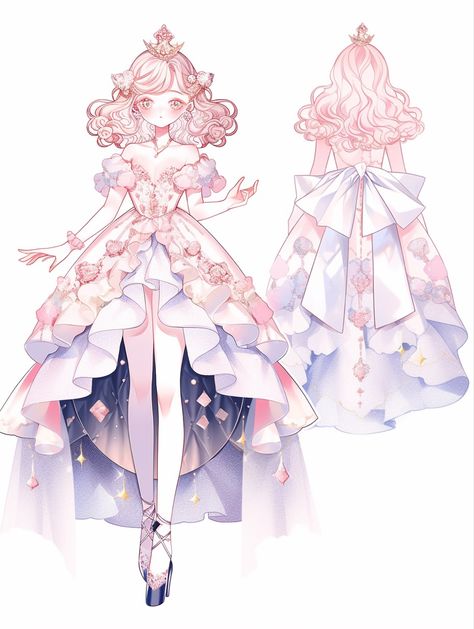 Pink Fantasy Outfit Design, Dresses Anime Design, Fairy Outfit Reference, Pink Angel Outfit, Pastel Fantasy Outfit, Dress Adoptables, Fantasy Dress Art, Tight Pink Dress, Animated Clothes