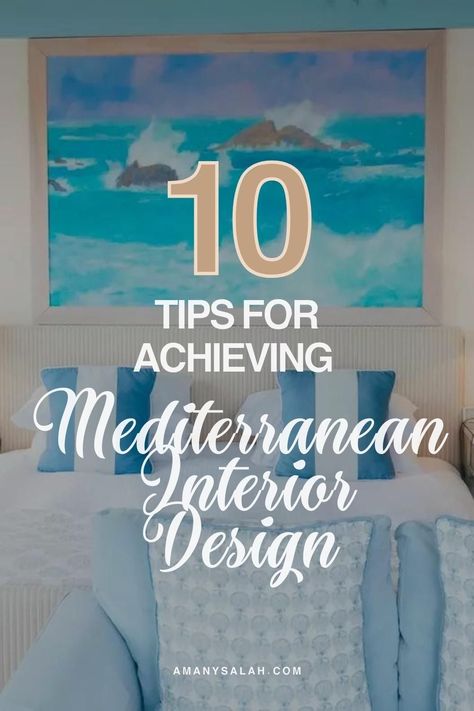 Embark on a journey to infuse Mediterranean charm into your home's interior design with these 10 essential tips. From selecting coastal-inspired color palettes to incorporating rustic textures and natural light, we'll guide you through creating a relaxed yet sophisticated atmosphere. Whether it's your living room, bedroom, or entire home, these tips will bring the Mediterranean's allure to your space. Mediterranean Chic Interior Design, Mediterranean Room Decor Bedroom, Santorini Living Room Design, Mediterranean Condo Interior Design, Mediterranean Coastal Decor, Greek Style Living Room, Greek Style Home Interiors, Santorini Interior Design, Mediterranean Room Decor