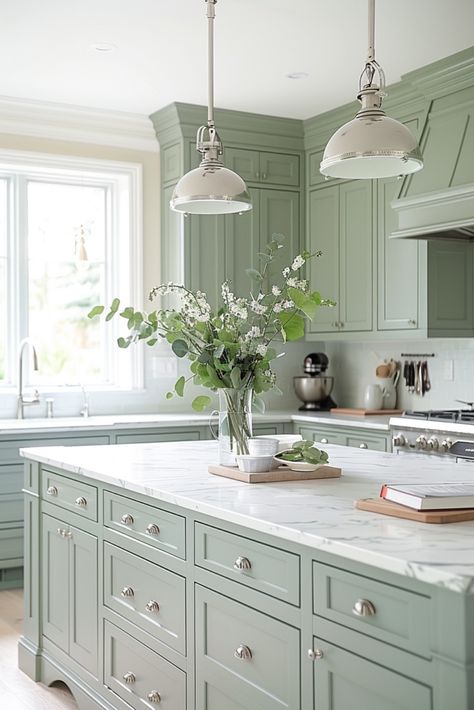 50+ Serene Kitchens with Sage Green Cabinets Sage Green Cabinets, Light Green Kitchen, Sage Kitchen, Sage Green Kitchen, Green Kitchen Cabinets, Green Cabinets, Kitchen Cabinet Colors, Stunning Kitchens, Kitchen Color