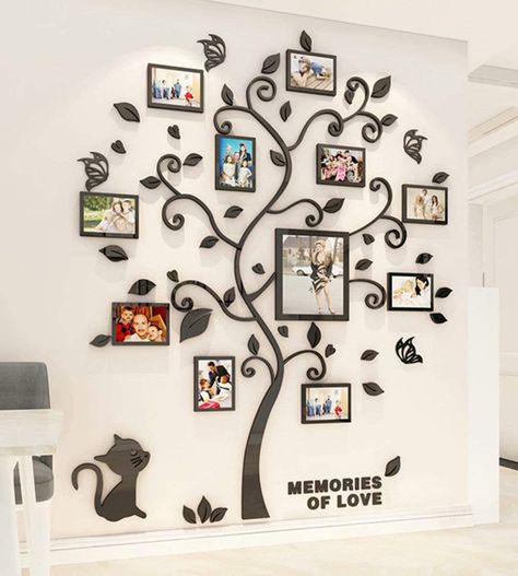 DIY 3D tree and photo frame wall stickers Decal, create your room full of nature. Size of wall sticker (Height * width): S: 130*107cm, M: 160*132cm, L: 175*144cm, XL: 195*156cm, XXL: 220*181cm. Photo frame size: M-10pcs(10.2*15.2cm) +1pcs(20.3*25.4cm), L-10pcs(10.2*15.2cm) +1pcs(20.3*25.4cm), XL-10pcs(12.7*17.8cm) + 1pcs(25.4*30.5cm), XXL-10pcs (15.2*20.3cm) + 1pcs(30.5*35.6cm). Family Tree Decal, Cadre Photo Diy, Wall Stickers Family, Family Tree Wall Decor, Photo Frame Tree, Family Tree Picture Frames, Family Tree With Pictures, Family Tree Frame, 3d Tree