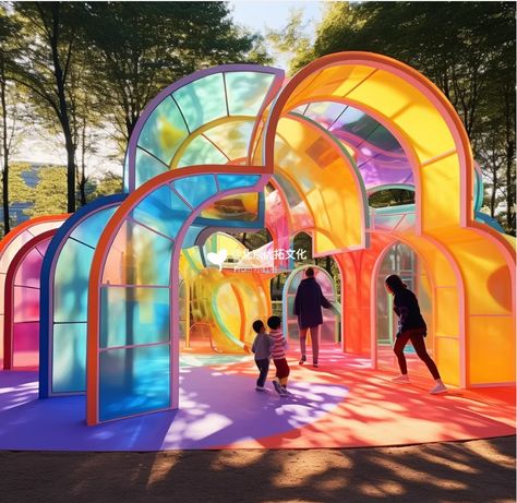 Interactive Architecture Installation, Adult Playground Design, Interactive Museum Exhibits, Sensory Architecture, Festival Architecture, Playground Architecture, Playful Architecture, Festival Installation, Interactive Art Wall