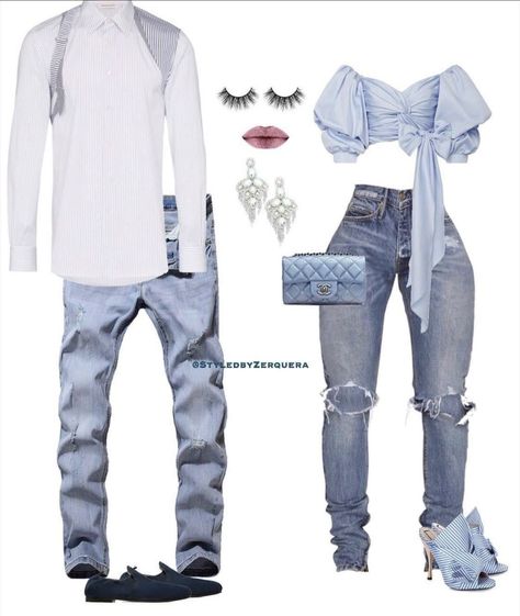 Denim And White Outfits, Sporty Casual Outfits, Casual Outfits Fall, Couples Matching Outfits Swag, Couple Matching Outfits, Date Night Outfits, Couples Outfit, Fly Outfit, Cute Couple Outfits