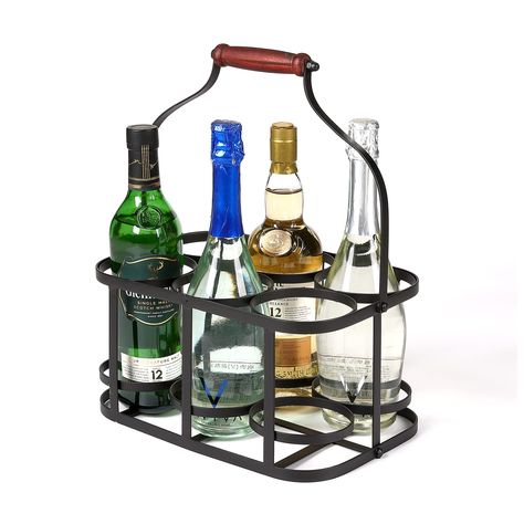 PRICES MAY VARY. 【6 - Bottle Capacity】 This wine basket has a 6-bottle design to store and display 6 bottles of champagne, wine, soda or beer cans or individual glasses. The bottle carrier measures 12.4"L x 8.46" W x 6.3" H. The bottle hole is 3.86" in diameter. Please confirm the size of the bottle before purchasing. 【Vintage Bottle Caddy】 Our bottle holder is made of high quality metal material to hold the bottle securely. It has a sturdy wooden handle that feels comfortable in the hand and is Bottle Caddy, Wine Basket, Wine Bottle Carrier, Bbq Picnic, Metal Wine Rack, Wine Baskets, Wine Carrier, Milk Storage, Wine Bottle Rack