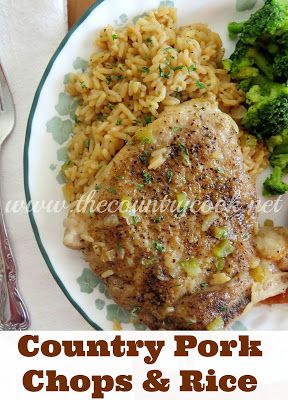 Country Pork Chops and Rice Pork Dinners, Pork Chops And Rice, Pork Chops And Gravy, Rice Casserole Recipes, Country Cook, Pork Dinner, The Country Cook, Crockpot Pork, Pot Pies