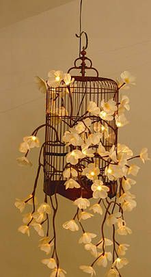 Frangipani Lights 2 Jardin Zen Interior, Christmas Lights Inside, Diy Luminaire, Diy Lampe, Bird Cage Decor, Decoration Originale, Bird Cages, Flower Lights, Fairy Lights