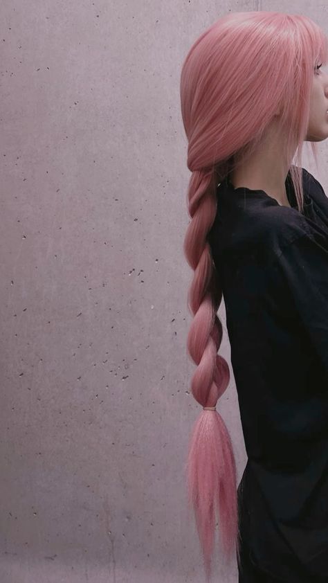 Pink Ponytail Wig, Long Pink Hairstyles, Pink Hair And Bangs, Long Pink Hair With Bangs, Pink Hair Pigtails, Pastel Pink Hair Aesthetic, Pink In Hair, Pink Hair Updo, Ponytail Hair Ideas