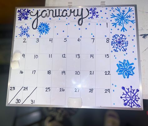 Whiteboard Calender Design Ideas, January Dry Erase Board Ideas, January White Board Calendar, Cute Calendar Ideas White Board, December Calendar 2023 Whiteboard, Aesthetic Whiteboard Calendar, January Calendar Doodles, January Calendar 2024 Whiteboard, January White Board Ideas