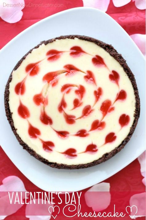 I am so beyond excited to share today’s recipe with you all!  This dessert makes me giddy!  It’s cute, it’s creamy, it’s fruity, and it’s chocolatey!  There are not enough words to tell you how delicious and fun this cheesecake is!  Basically, you should head to the grocery store and make this Valentine’s Day Cheesecake … Valentines Day Cheesecake, Valentines Dessert, Heart Desserts, Crunchy Chocolate, Strawberry Hearts, Chocolate Crust, Valentine Desserts, Valentines Day Desserts, Cheesecake Desserts