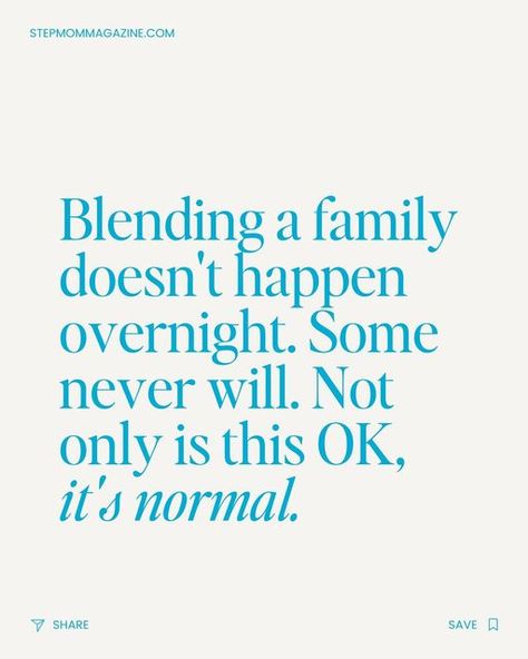 StepMom Magazine on Instagram: "A message to all stepmoms: ⁠ ⁠ If your family doesn't feel "blended," even after several years, it doesn't mean you've failed or that something's wrong. And it certainly doesn't mean that you (and the people you live with) can't enjoy happy, healthy relationships. ⁠ ⁠ Instead of focusing on blending, spend your energy bonding. Bonding occurs through shared experiences, common interests and, yes, TIME. ⁠ ⁠ The key to a successful stepfamily lies within the quality Blended Family Quotes Challenges, Blending Families Advice, Extended Family Quotes, Blending Families, Blended Family Quotes, Online Vision Board, Family Harmony, Family Advice, Step Parenting