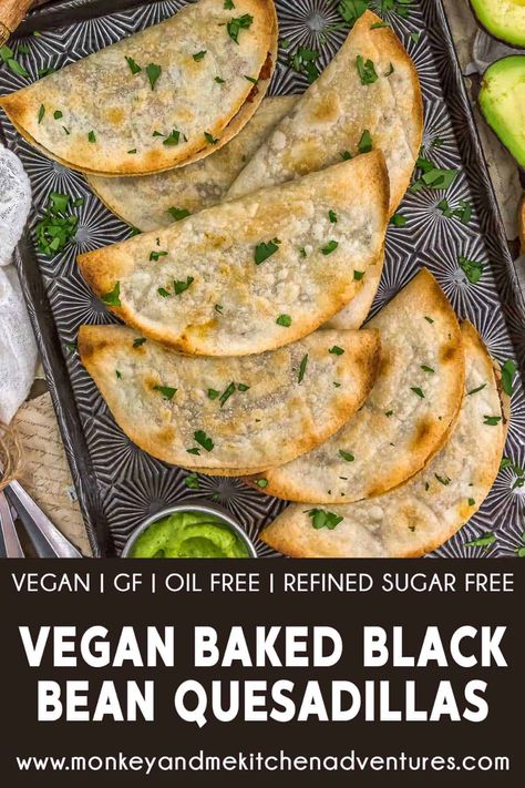 Easy, healthy, and delicious, this recipe for Vegan Baked Black Bean Quesadillas is a perfect quick meal for busy weekdays. #wholefoodplantbased #vegan #oilfree #glutenfree #plantbased | monkeyandmekitchenadventures.com Florida Recipes, Monkey And Me Kitchen Adventures, Rich Recipes, Monkey And Me, Whole Food Plant Based, Vegan Baked, Wfpb Recipes, Sugar Free Vegan, Vegan Main Dishes