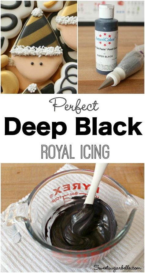 How To Make Dark Black Icing Black Royal Icing, Black Icing, Sweet Sugarbelle, New Years Cookies, Icing Frosting, Dark Halloween, Royal Icing Recipe, Cookie Tutorials, Decorated Sugar Cookies