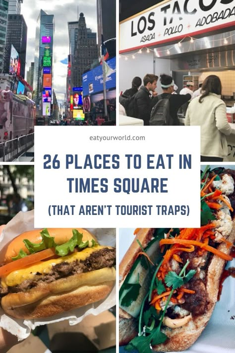 Best Food In Midtown Nyc, Best Food Spots In Nyc, New York Food Guide, Cheap Eats Times Square, What To Do In Times Square New York City, New York Street Vendors, New York Cheap Eats, Where To Eat In Nyc Manhattan, Cheap Places To Eat In Nyc