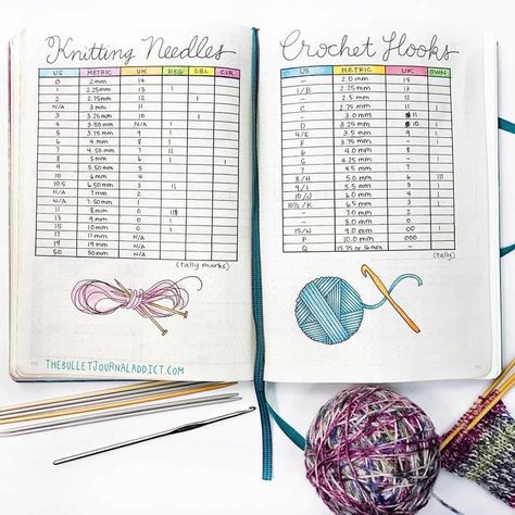 Keep track of your ever-growing collection of knitting needles and crochet hooks Bullet Journal Knitting, Bullet Journal Calendrier, Knitting Organization, Granny Square Projects, Bullet Journal Tracker, Bullet Journal Ideas, Craft Stash, Bullet Journal Spread, Journals & Planners