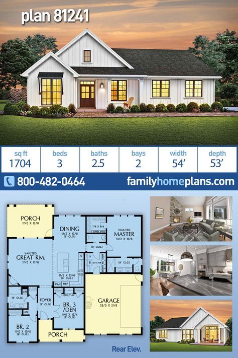 Cottage, Country, Ranch, Traditional Style House Plan 81241 with 1704 Sq Ft, 3 Bed, 3 Bath, 2 Car Garage 3 Bedroom Home Floor Plans 1400 Sq Ft, Small Ranch House Plans 2 Bedroom, Single Story House Floor Plans 1800 Sq Ft, 1700 Sq Ft House Plans Open Floor Craftsman Ranch, 3bdrm 2 1/2 Bath House Plans, 1600 Sq Ft House Plans With Garage, 3 Bedroom Floor Plan With Garage, House Plans Under 1800 Sq Ft, 3 Bedroom 3 Bathroom House Plans