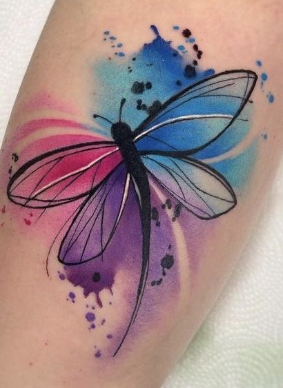 Simple Watercolor Tattoo, Water Colour Tattoo Designs, Watercolor Background Tattoo, Watercolour Tattoo For Women, Watercolor Tattoo Design, Watercolor Dragonfly Tattoo, Small Inspirational Tattoos, Dragonfly Tattoos, Watercolour Tattoos