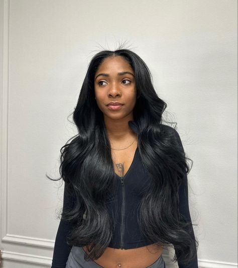 Middle Part Long Hair Black Women, Middle Part Long Hair, Side Part Swoop, Long Hair Black Women, Side Swoop, Silk Press Hair, Long Hair Black, Hair Tea, Beauty Careers