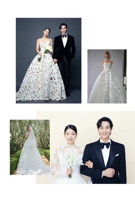 Park Shin Hye Wore A Wedding Dress By A Filipino Designer For Her Pre-Nuptial Photoshoot Park Shin Hye Wedding, Floral Themed Wedding, Korean Wedding Photography, Traditional Dresses Designs, Bride Poses, Pre Wedding Poses, Korean Wedding, Park Shin Hye, A Wedding Dress