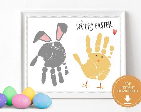 Easter Bunny Easter Craft, Easter Handprint Kids Craft, Baby's First Easter, Toddler Easter Printable Activity, Preschool Handprint Craft Easter Handprint Crafts, Baby Footprint Crafts, Easter Craft For Kids, Printable Easter Activities, Easter Toddler, Mommy Ideas, Craft Easter, Easter Canvas, Footprint Craft