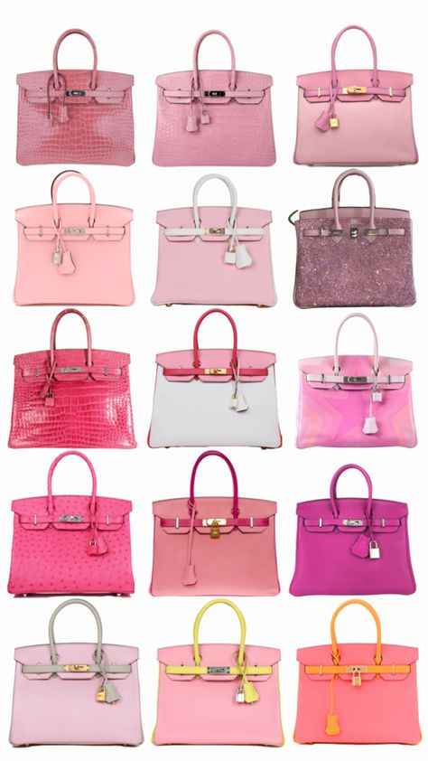 Pink birkin bags from Hermes Pink Birkin, Bags Birkin, Pink Academia, Birkin Bags, Pink Bags, Pink Life, Girly Bags, Fancy Bags, Bags Luxury