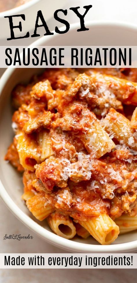 Sausage Rigatoni Pasta, Mild Italian Sausage Recipes, Sausage Rigatoni Recipes, Rigatoni Sausage, Ground Italian Sausage Recipes, Rigatoni Pasta Recipes, Pasta Recipes For Dinner, Ground Sausage Recipes, Rigatoni Recipe