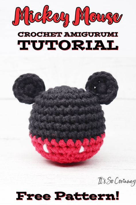 Love Mickey Mouse? Then check out this FREE pattern and tutorial to make a Disney's Mickey Mouse ball! This easy to make crochet Mickey Mouse amigurumi is too cute and can easily be made into a keychain! #homemade #crochet #crafts Crochet Ideas For Moms Birthday, Mickey Mouse Craft Ideas, Disney Christmas Crochet, Ornament Crochet Patterns Free, Crochet Mickey Mouse Ears, Mickey Crochet Pattern, Crochet Amigurumi Free Patterns Easy Christmas Ornament, Crochet Disney Patterns, Mickey Mouse Crochet Pattern Free