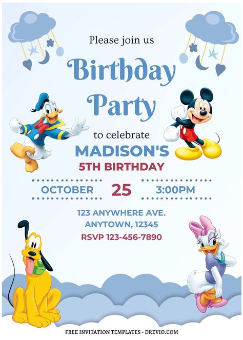 Baby Birthday Invitation Card, Kids Birthday Invitation Card, Mickey Mouse Birthday Invitation, First Birthday Invitation Cards, Mickey Invitations, Happy Birthday Invitation Card, Mickey Mouse Birthday Invitations, Son Birthday, 1st Birthday Invitation Template