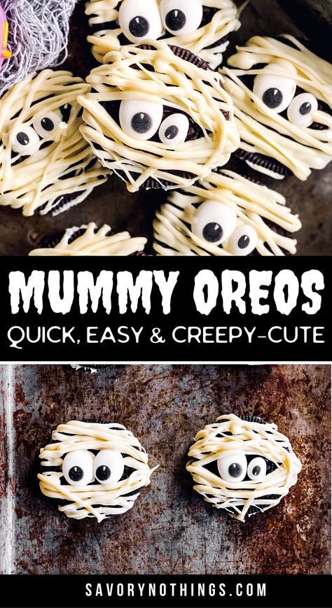 Mummy Oreos, Oreos Cookies, Cookies For Halloween, Halloween Food Crafts, Easy Halloween Cookies, Halloween Oreos, Halloween School Treats, Halloween Party Snacks, Halloween Treats For Kids