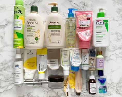 Product Empties #32 | Danielle's Beauty Blog Empties Beauty Products, Skincare Bottles Aesthetic, Skin Care Bottle Packaging, Affordable Aesthetic Skincare, Aveeno Cream, Cerave Cleanser, Pretty Products, Soap And Glory, Skincare Aesthetic