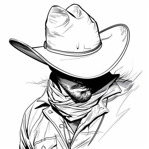 Fun Activities with Cowboy Coloring Sheet Rodeo Coloring Pages Free Printables, Western Sketches Pencil, Cowboy Cartoon Drawing, Cowboy Sketch Drawing, Wild West Drawing, Cowboy Art Drawing, Cowboy Drawings, Cowboy Coloring Pages, Cowboy Sketch