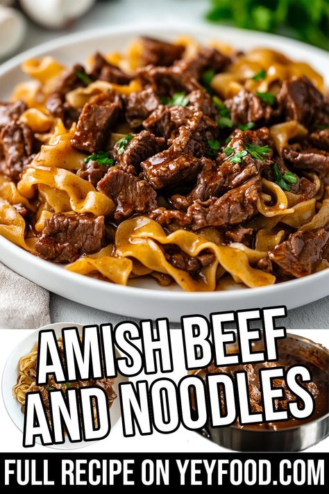 Amish Beef and Noodles - Yeyfood.com: Recipes, cooking tips, and kitchen hacks for home cooks of all levels Flank Steak And Noodles Recipes, Beef Chuck Pasta Recipes, Skillet Beef And Noodles, Beef And Noodles Recipe Stove Top, Egg Noodles And Beef Recipes, Noodles Beef Recipes, Leftover Beef Gravy Uses, What To Make With Beef Tips, Chuck Roast Beef And Noodles