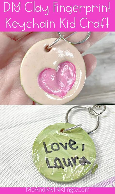 Clay Projects Kids, Fingerprint Keychain, Heart Fingerprint, Laura Kelly, Keychain Craft, Clay Keychain, Clay Magnets, Clay Heart, Soft Clay