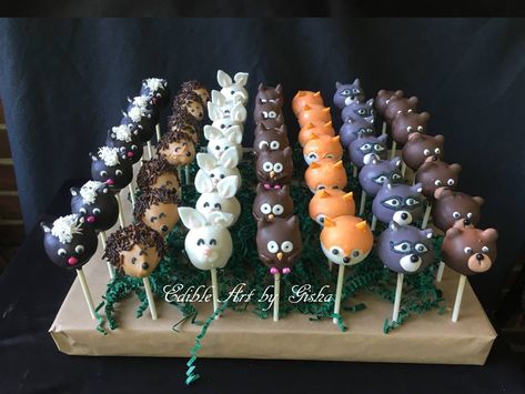 Forest Theme Cake Pops, Woodland Creature Cake Pops, Woodland Animal Cake Pops, Woodland Theme Cake Pops, Woodland Critters Baby Shower Ideas, Camping Cake Pops, Woodland Cakepops, Woodland Creature Cupcakes, Acorn Cake Pops