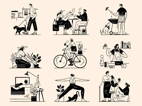 Spot Illustration, 심플한 그림, Black And White Illustrations, Ligne Claire, 캐릭터 드로잉, Make Pictures, Illustration Style, Fun Illustration, People Illustration