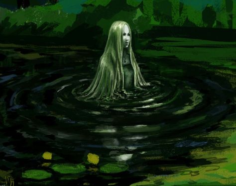 Rusalka Swamp Woman, Rusalka Mythology, Swamp Princess, Water Nymph Character Design, Water Horror Art, Ocean Witch Art, Mermaid Swamp Rpg, Bog Body, Slavic Goddess