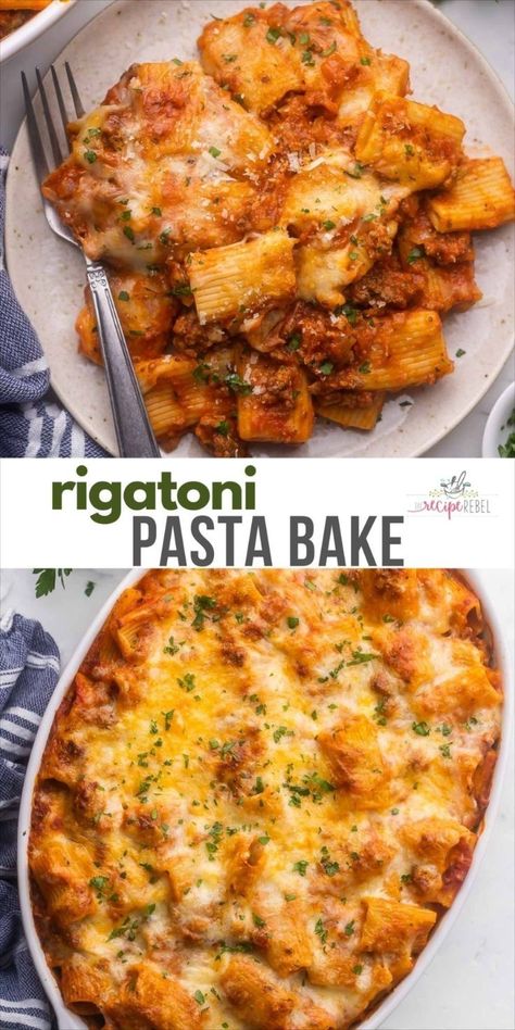 Meals Ground Beef, Rigatoni Recipes Easy, Rigatoni Pasta Bake, Sausage Rigatoni Recipes, Italian Sausage Pasta Bake, Rigatoni Pasta Recipes, Sausage Pasta Bake, Pasta Bake Easy, Rigatoni Recipes